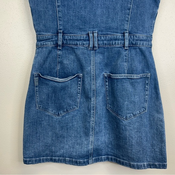 PAIGE Jaxson Blue Denim Mini Dress Womens 10 Vneck Cotton Pockets Classic - Picture 12 of 12